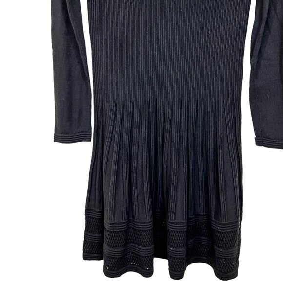 Max Studio Sweater Dress S Black Textured Long Sleeve Pleated Mini Size Small - Picture 5 of 9